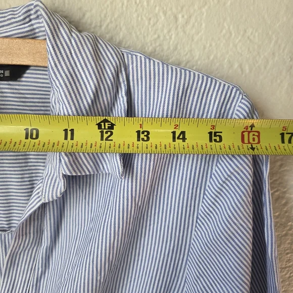 Zara Womens Blue White Striped Sz Small Buttom Collar Belted Shirt Dress - Picture 12 of 16